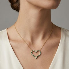 14K Yellow Gold Heart Necklace with Emeralds and Diamonds