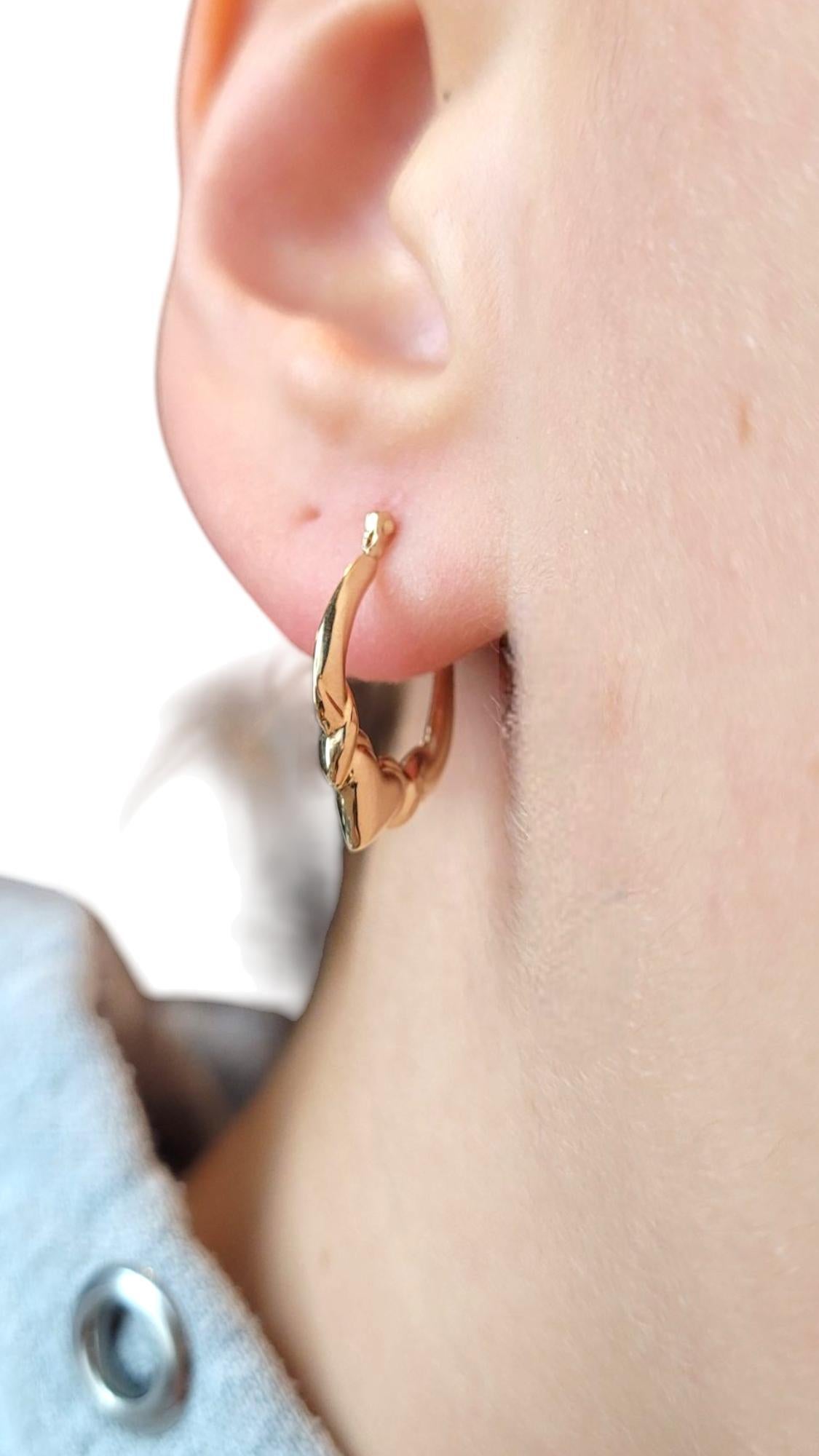 14K Yellow Gold Heart Oval Hoop Earrings #21086 2