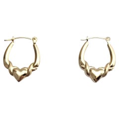 14K Yellow Gold Heart Oval Hoop Earrings #21086