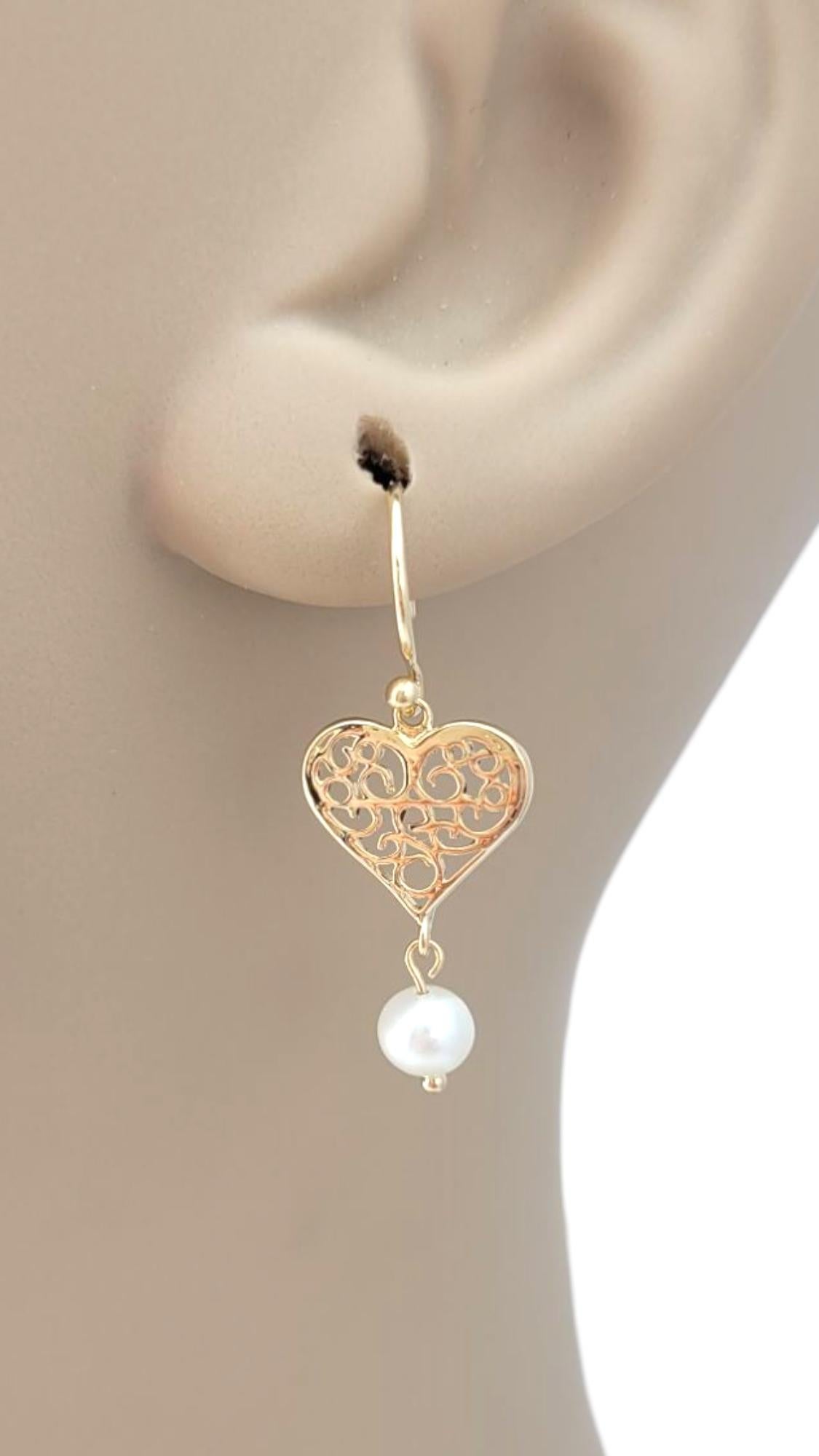 14K Yellow Gold Heart Pearl Dangle Earrings #21741 en venta 1