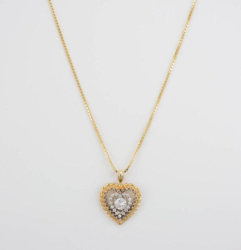 14K Yellow Gold Heart Pendant Necklace w Diamonds 1.00tcw-7.6gr For ...