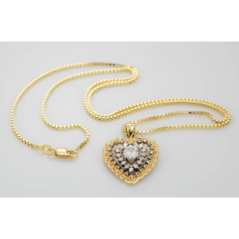 14K Yellow Gold Heart Pendant Necklace w Diamonds 1.00tcw-7.6gr For ...