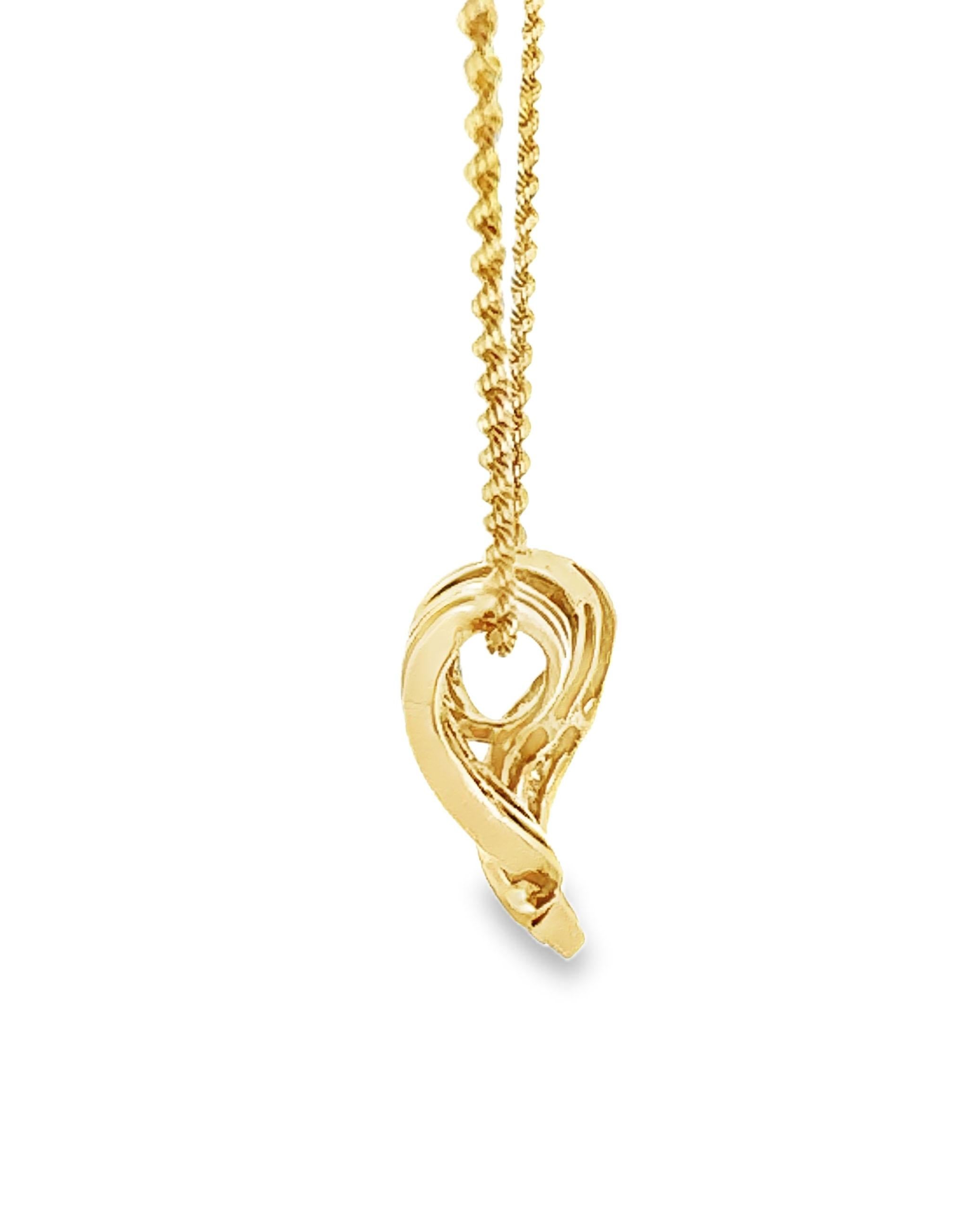Baguette Cut 14K Yellow Gold Heart Pendant Necklace with Baguette Diamonds For Sale