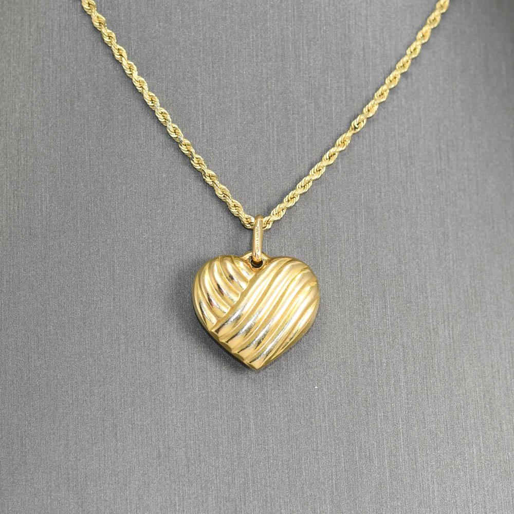 Women's 14k Yellow Gold Heart Pendant with Rope Chain  For Sale