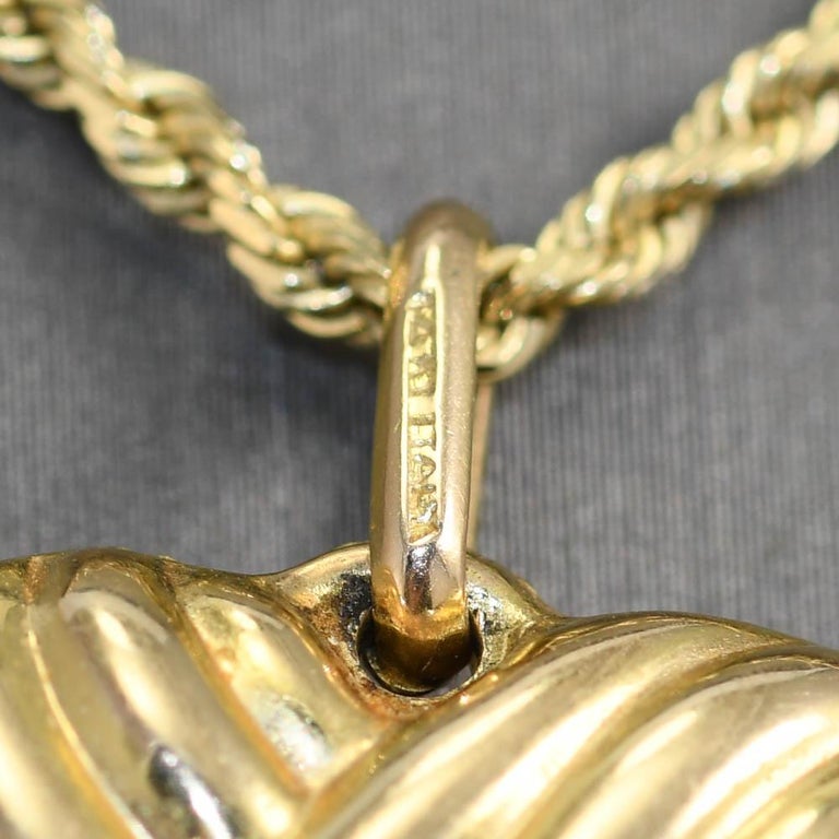 14k Yellow Gold Heart Pendant with Rope Chain For Sale at 1stDibs