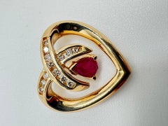 14K Yellow Gold Heart Pendant with Ruby & Diamond Accents