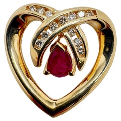 14K Yellow Gold Heart Pendant with Ruby & Diamond Accents