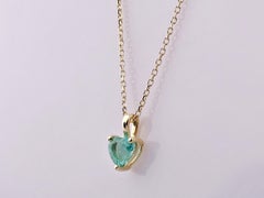 14K Yellow Gold Heart Shape Emerald Pendant Necklace