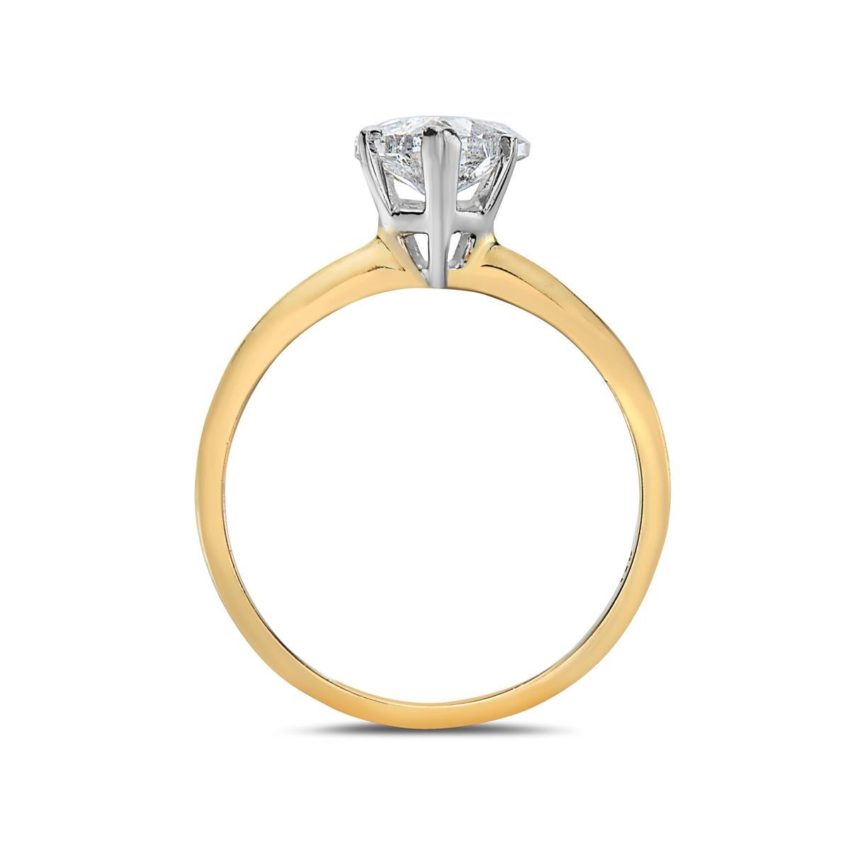 Cette bague est ornée d'un diamant en forme de cœur de 1,06 carat H-I I1-I2, serti en or 14K. Fabriqué aux États-Unis. 

Visites disponibles dans notre salle d'exposition à New York sur rendez-vous.