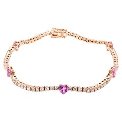 14k Yellow Gold Heart Shape Pink Processed Gemstone Bracelet Diamond Jewelry