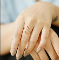 14K Yellow Gold Heart Shape Ring Genuine Round Diamond Open Designer ring Gift