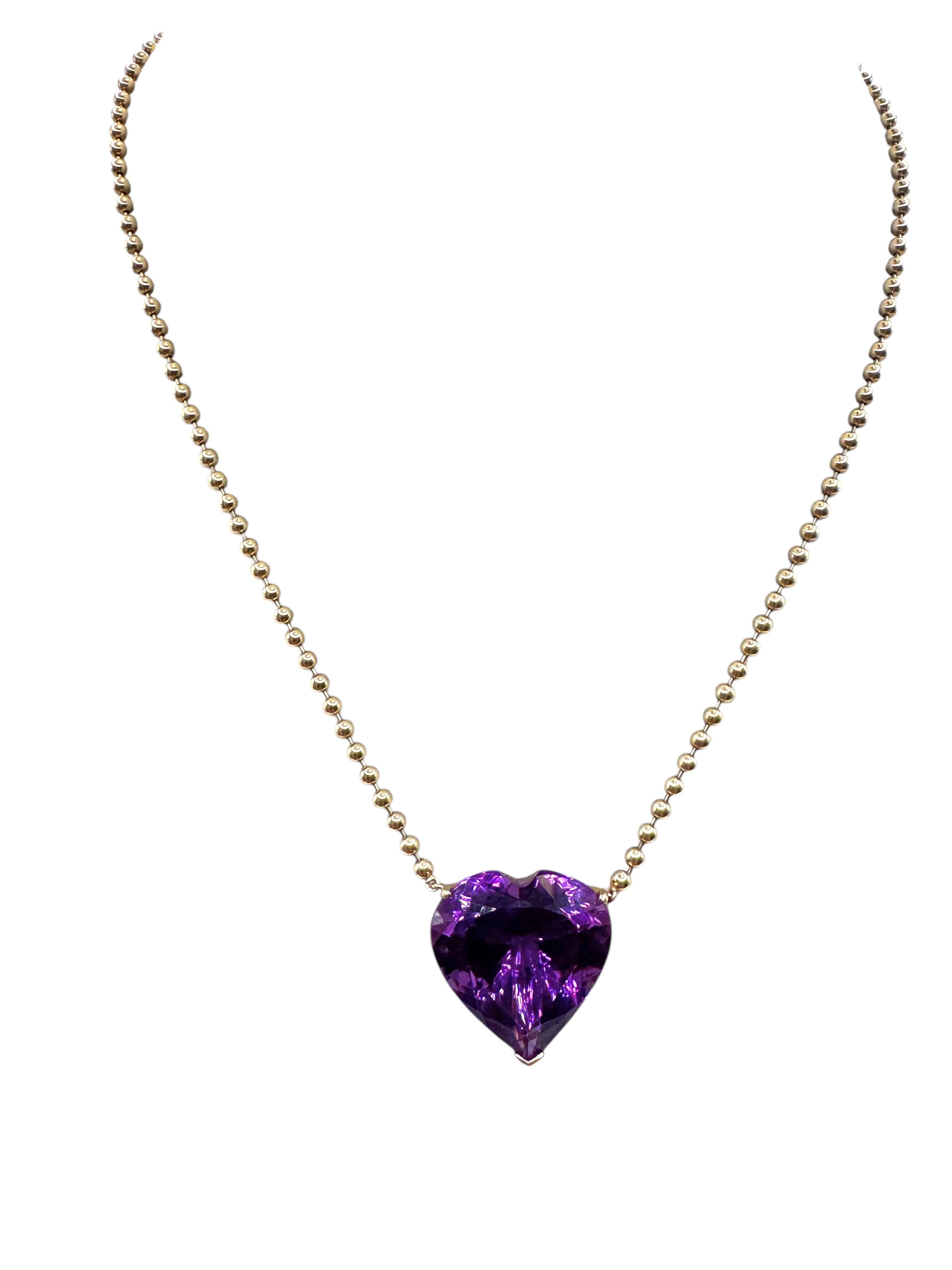 Collier d'améthyste en forme de cœur en or jaune 14 carats Unisexe en vente