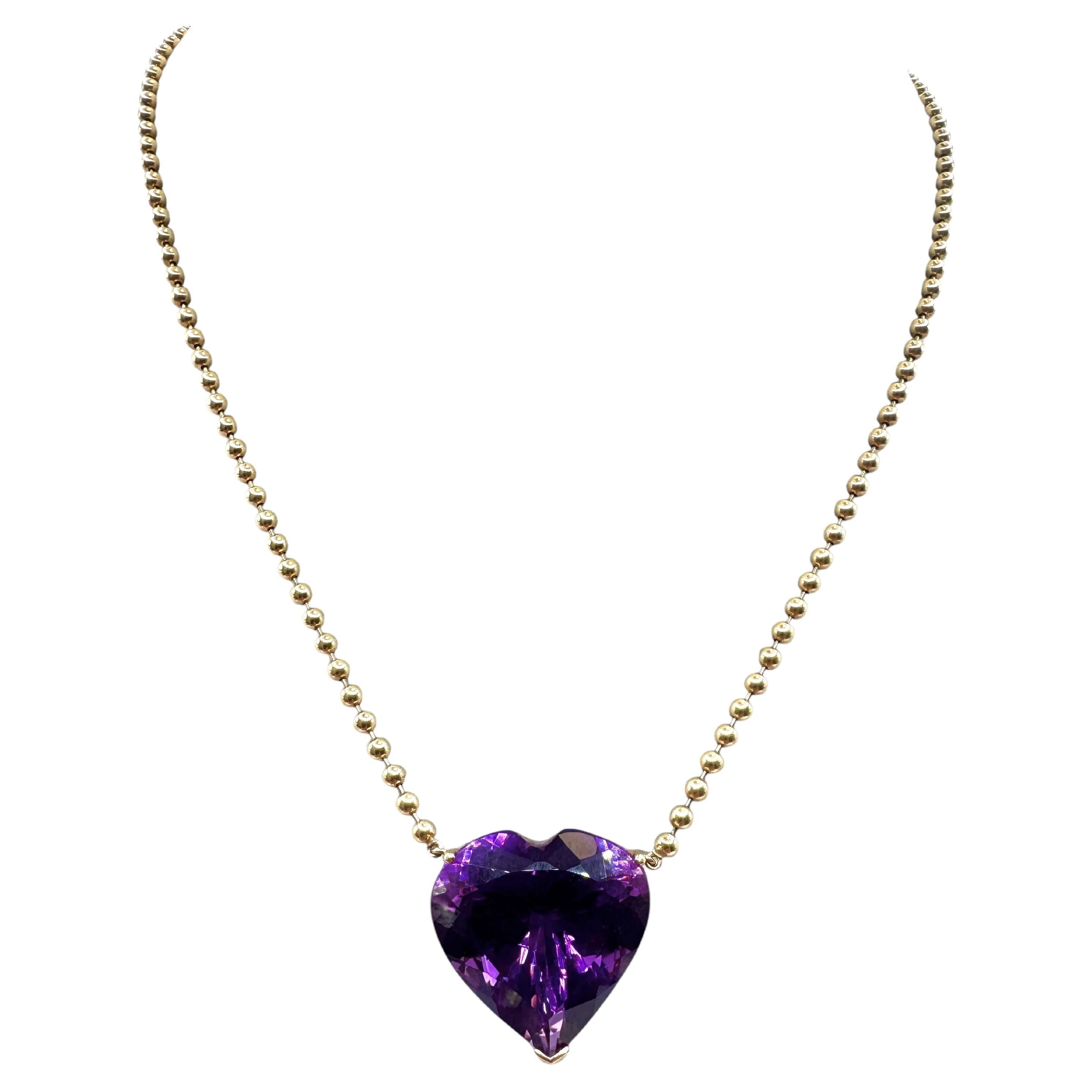 14K Yellow Gold Heart Shaped Amethyst Necklace