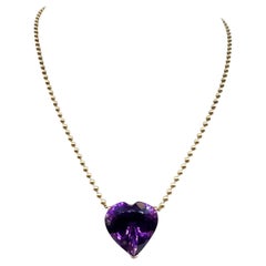 14K Yellow Gold Heart Shaped Amethyst Necklace