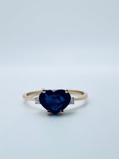 14K Yellow Gold Heart-Shaped Blue Sapphire & Diamond Ring