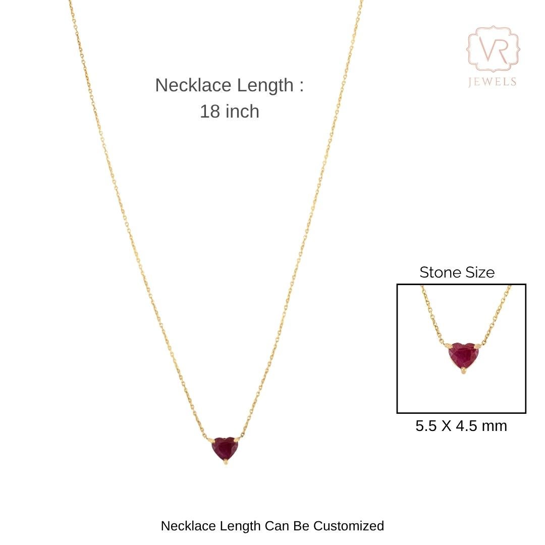 Collar de oro amarillo de 14 quilates con colgante solitario de rubí natural en forma de corazón para mujer en venta 4