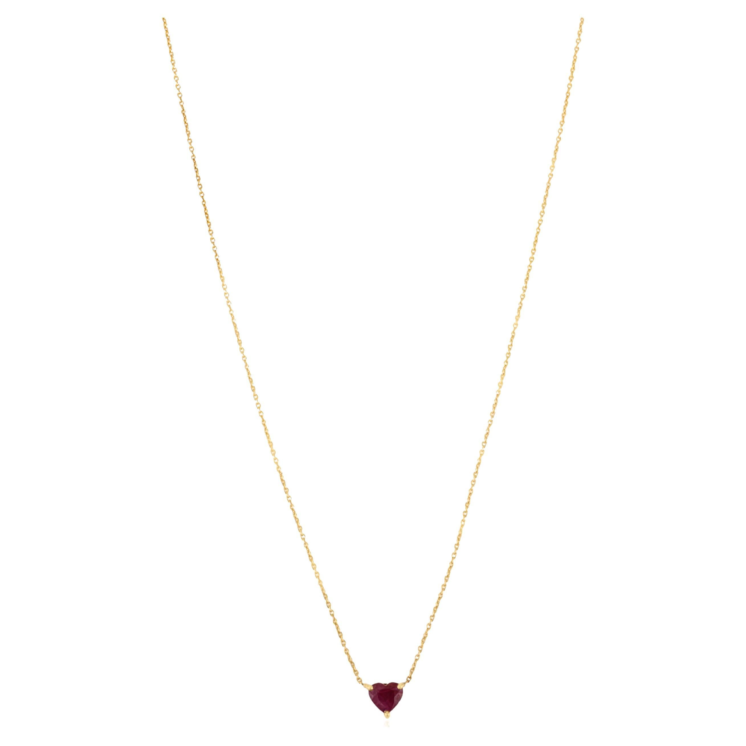 14K Yellow Gold Heart-Shaped Natural Ruby Solitaire Pendant Necklace for Women