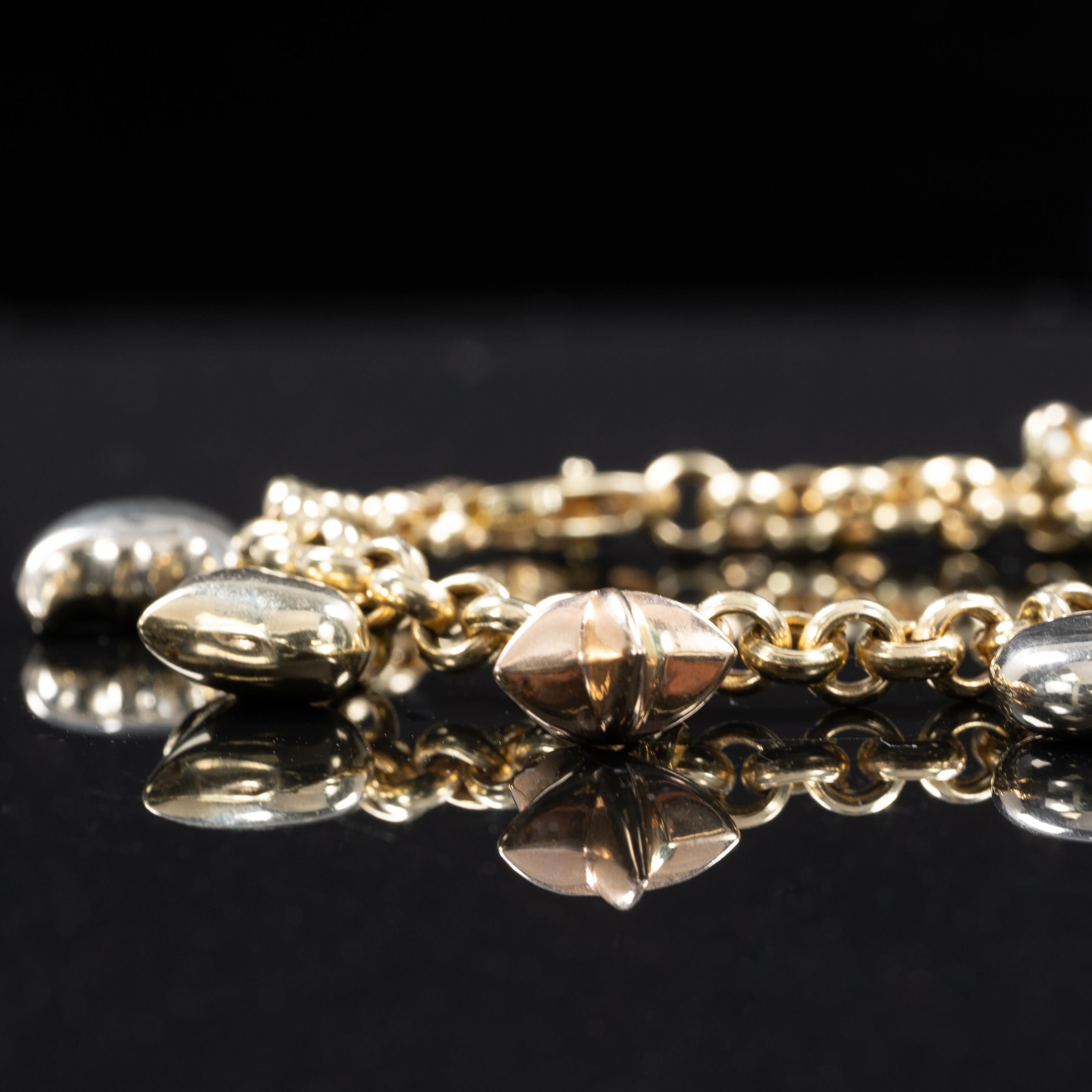 14K Gelbgold Herz-, Stern- und Mond-Puff-Charm-Armband im Zustand „Gut“ in Addison, TX