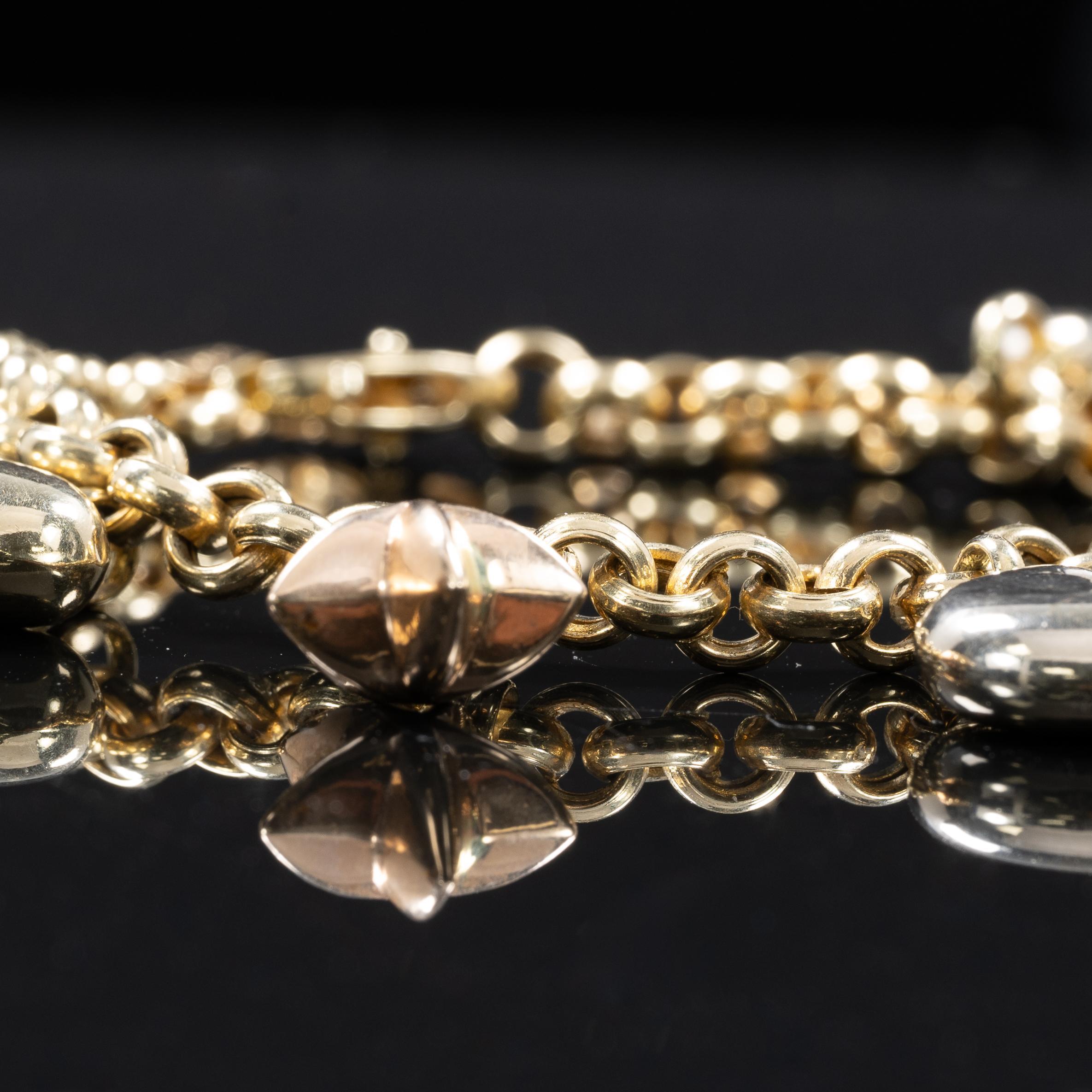 14K Gelbgold Herz-, Stern- und Mond-Puff-Charm-Armband Damen