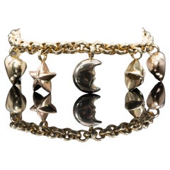 14K Gelbgold Herz-, Stern- und Mond-Puff-Charm-Armband