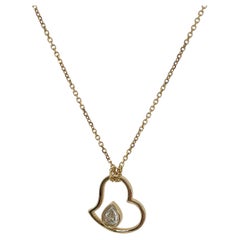 14K Gelbgold Herz mit .45 Karat birnenförmigem Diamant-Anhänger Halskette