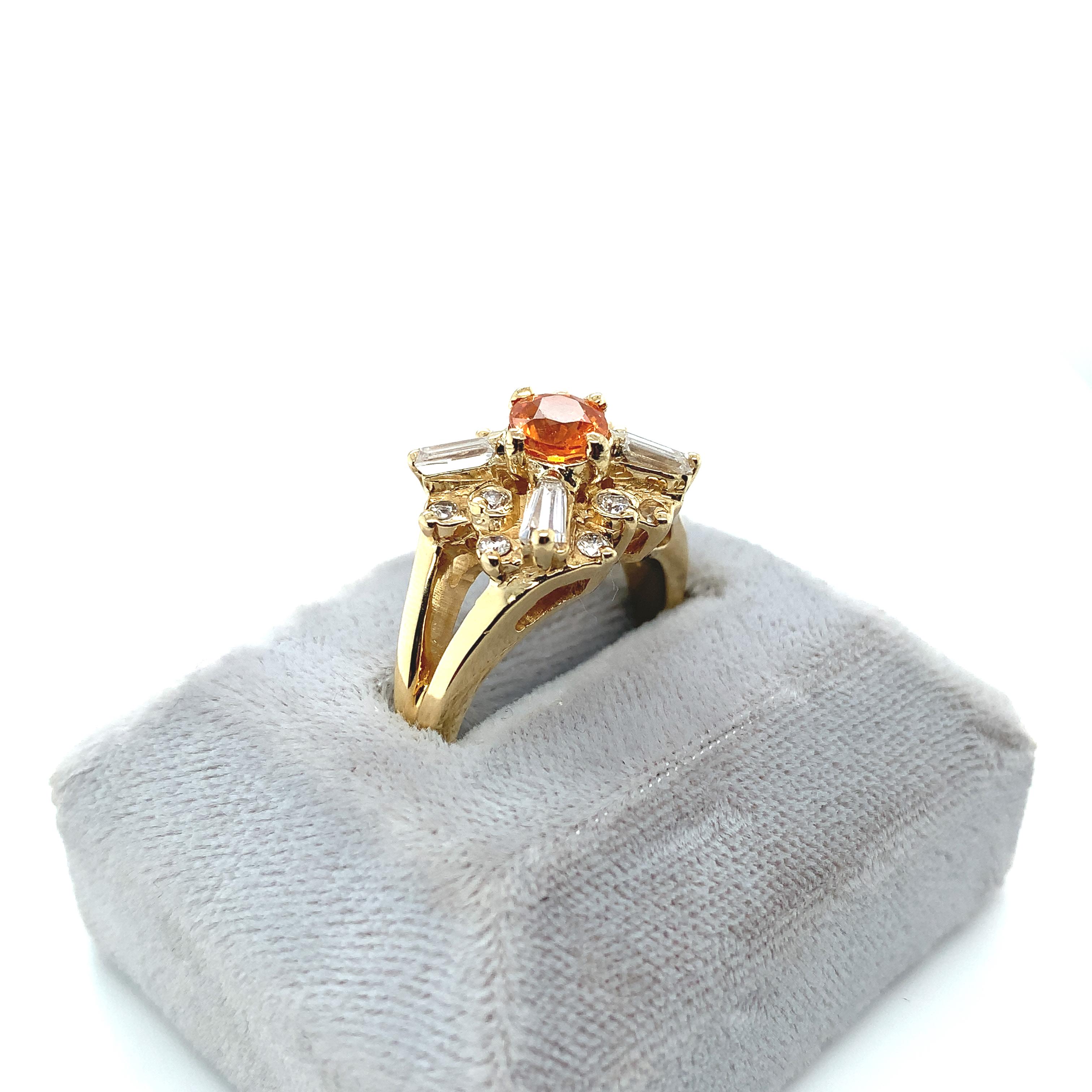 For Sale:  14K Yellow Gold Heavy Mandarin Orange Garnet & Diamond Ring 4