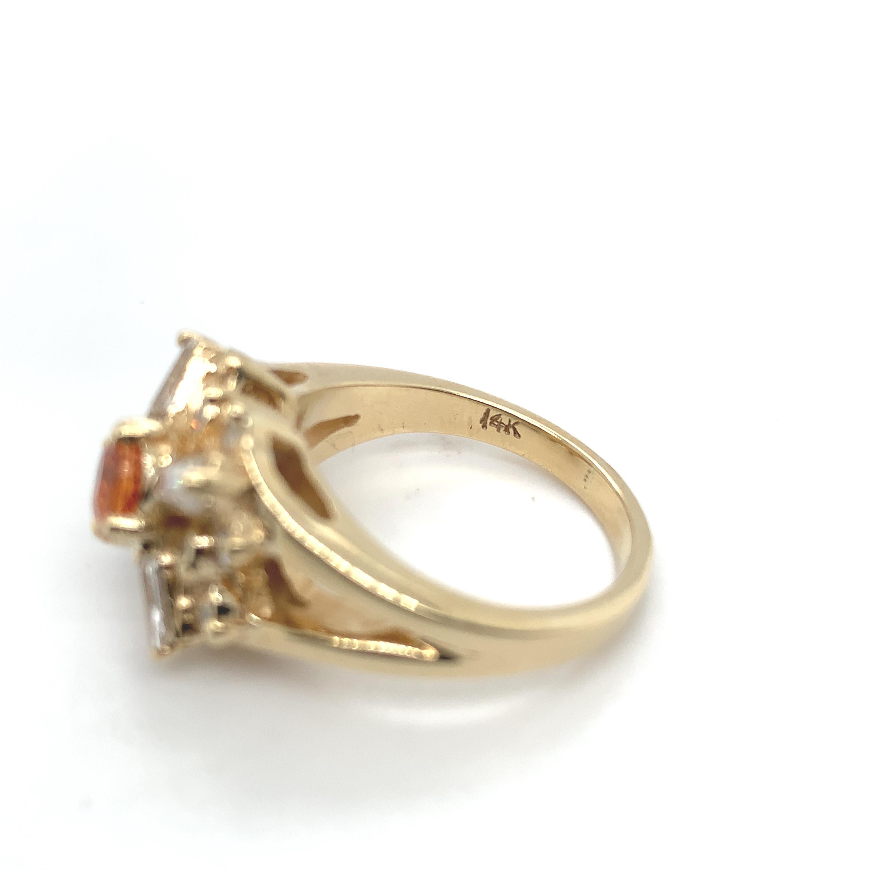 For Sale:  14K Yellow Gold Heavy Mandarin Orange Garnet & Diamond Ring 8