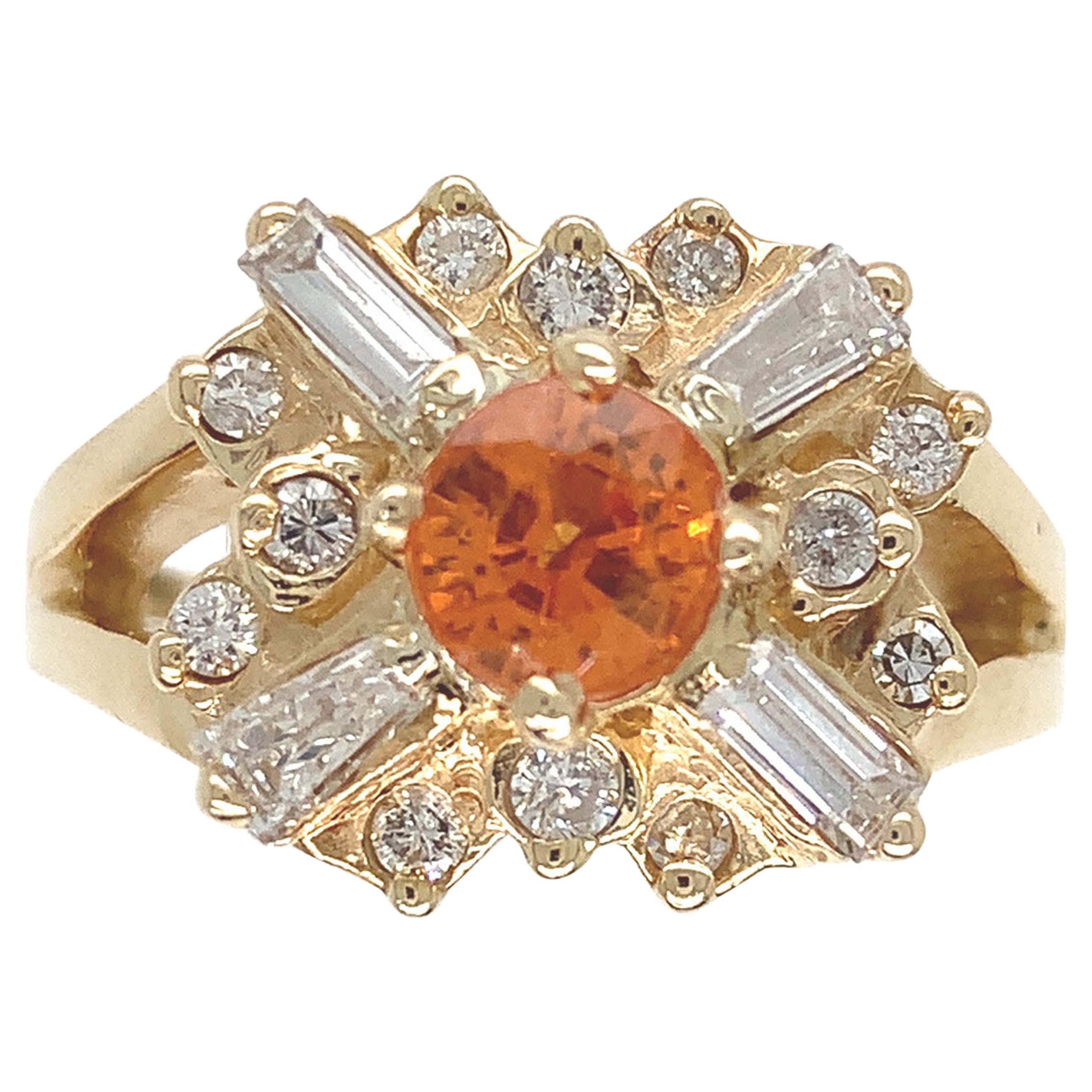 14K Gelbgold Schwerer Mandarin Orange Granat & Diamant-Ring ()