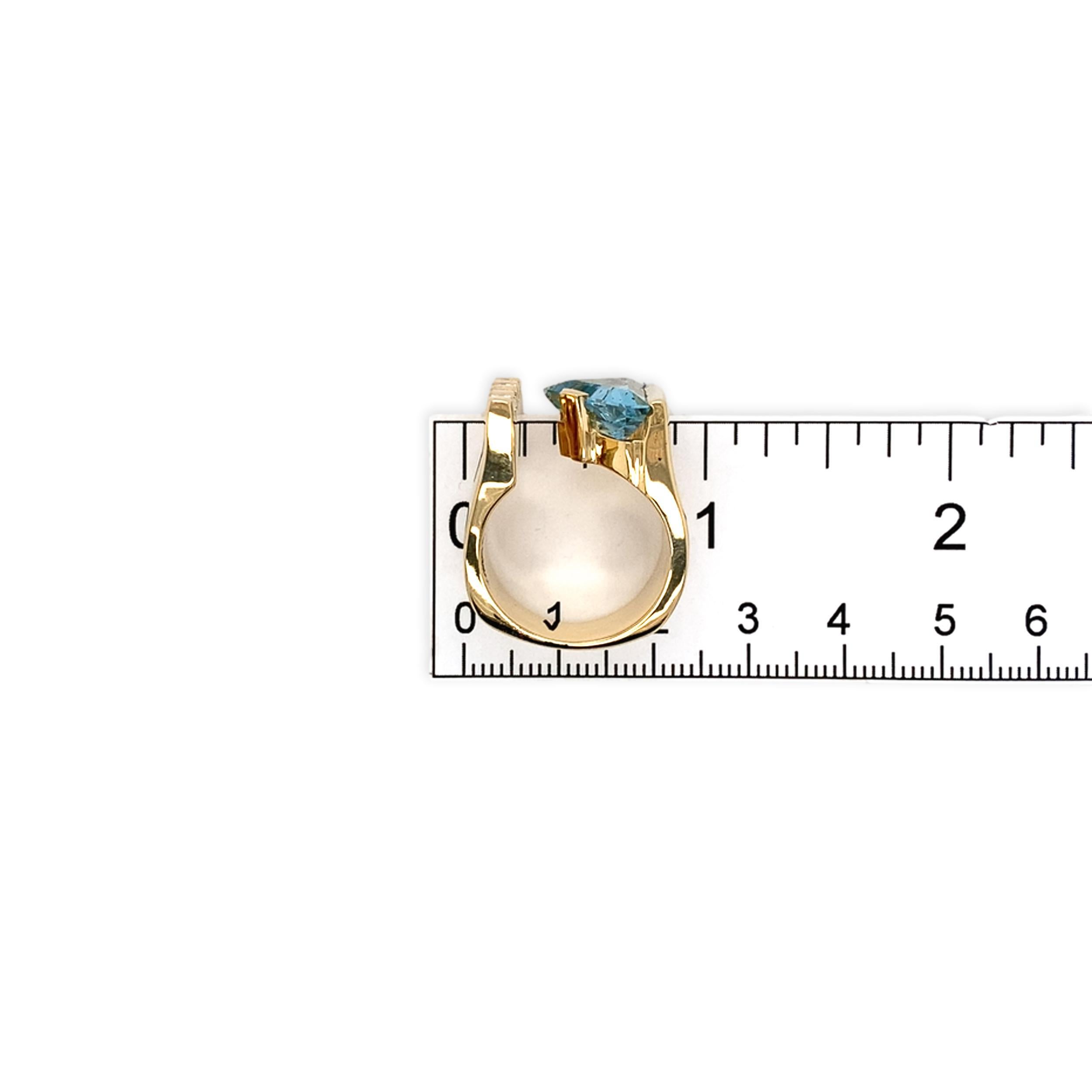 Anello moderno pesante in oro giallo 14K con acquamarina e diamante in vendita 7