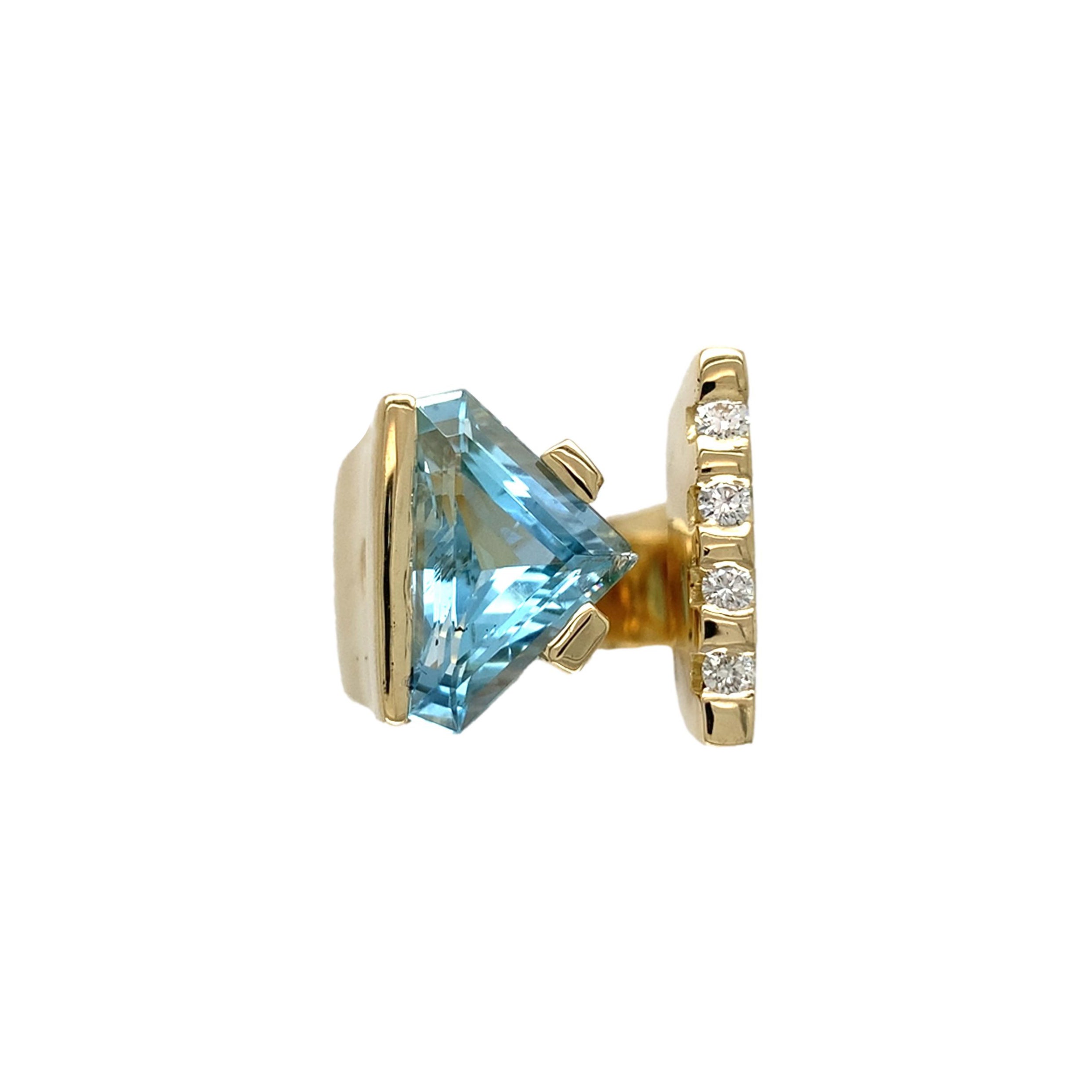 14K Gelbgold Heavy Modern Aquamarin und Diamant Ring