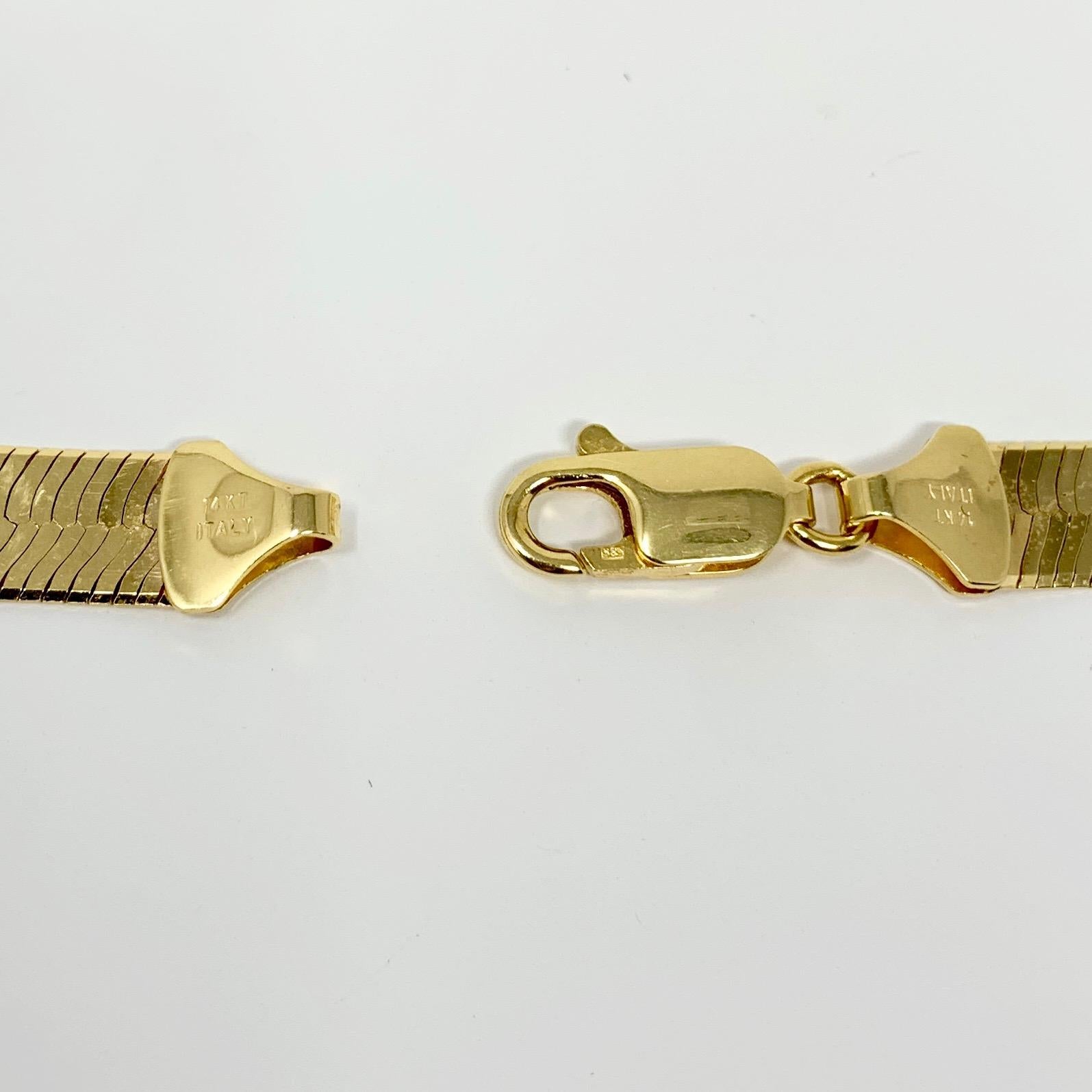 14 Karat Yellow Gold Heavy Wide Long Herringbone Link Chain Necklace 1