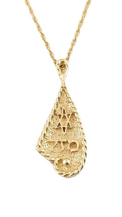 14K Yellow Gold Hebrew Good Luck Pendant with Chain #14670