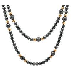 14k Yellow Gold
Hematite Bead Ball Necklace w/ Hook Push Clasp