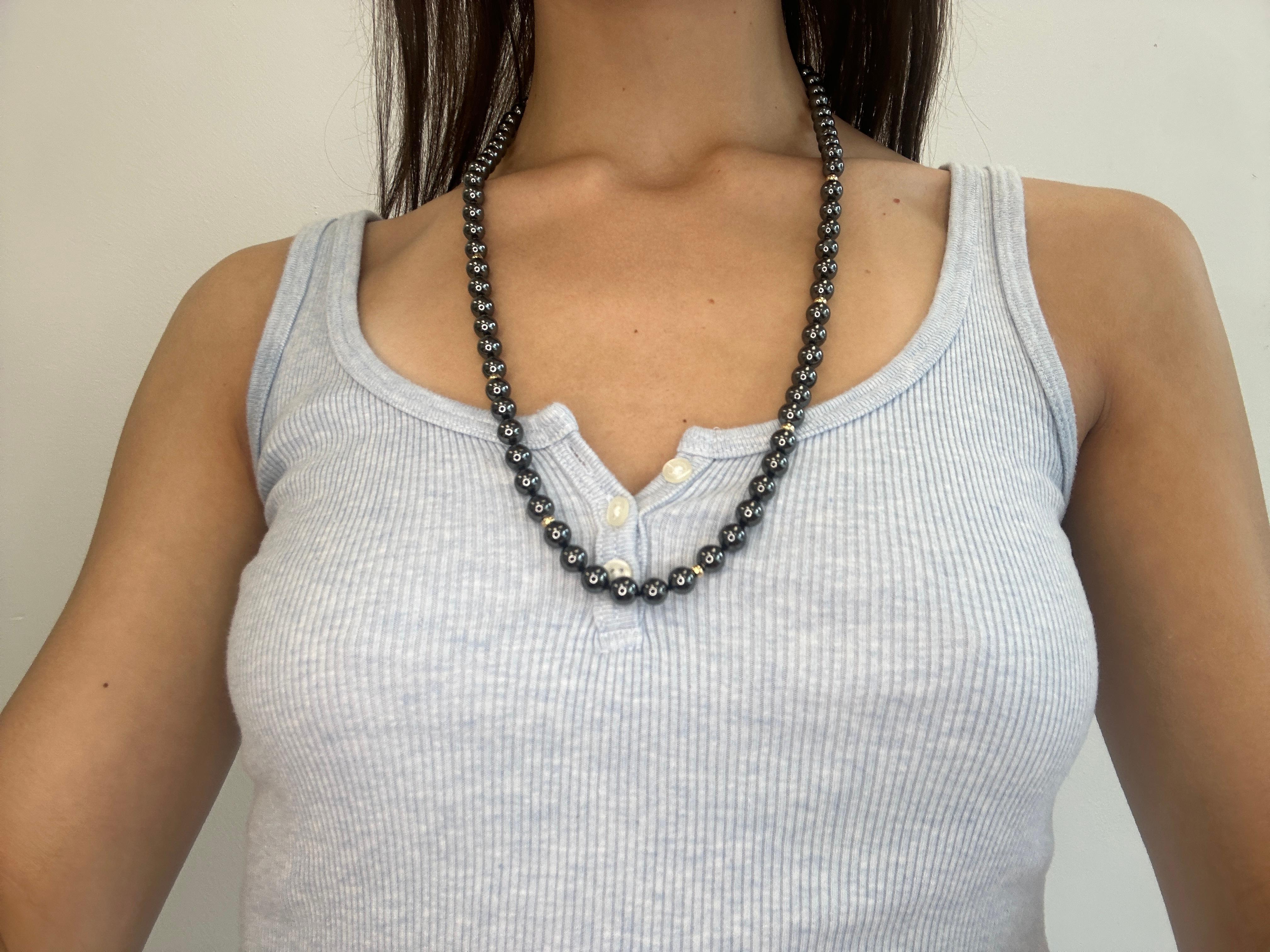 14K Yellow Gold Hematite Necklace and Bracelet Set For Sale 8