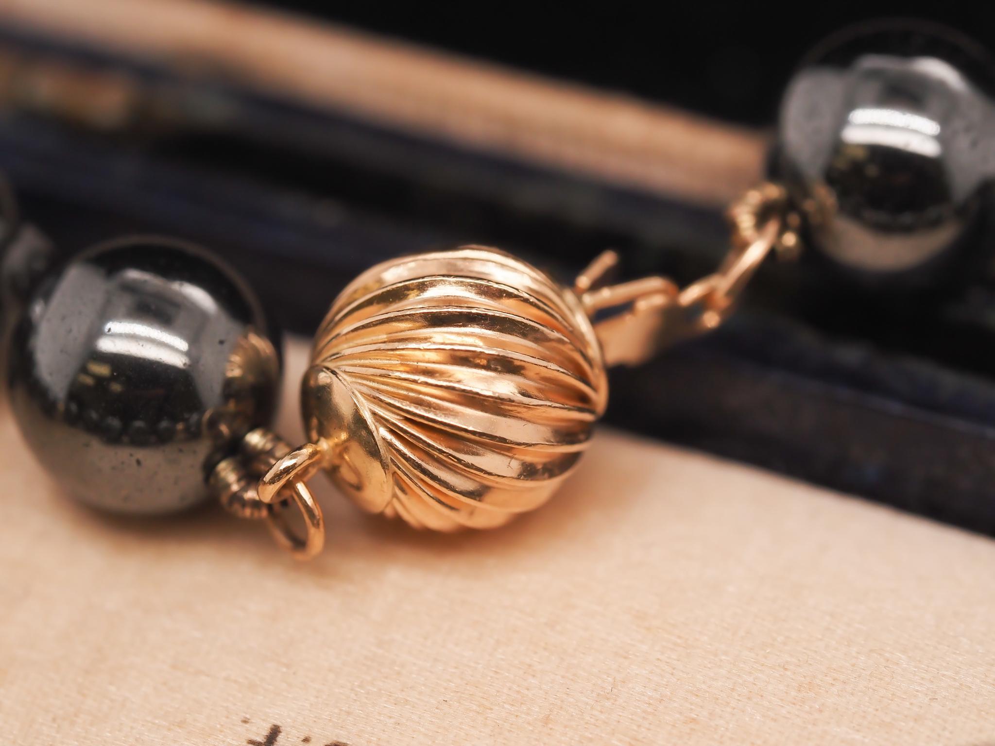 14K Yellow Gold Hematite Necklace and Bracelet Set For Sale 3