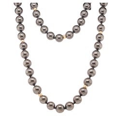 Retro 14K Yellow Gold Hematite Necklace and Bracelet Set