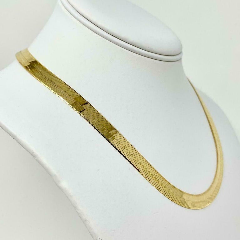 14 Karat Yellow Gold Herringbone Link Wide Chain Necklace For Sale at 1stDibs