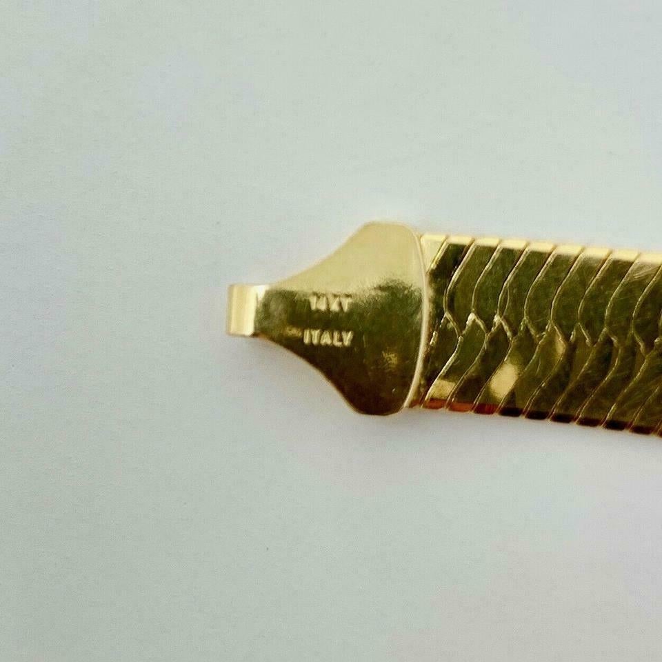 14 Karat Yellow Gold Herringbone Link Wide Chain Necklace In Good Condition In Guilford, CT