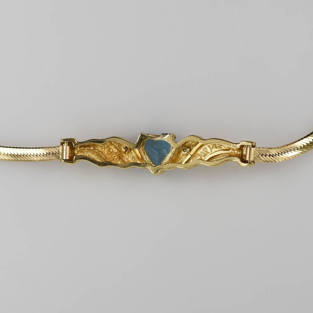 Heart Cut 14K Yellow Gold Herringbone Style Topaz Bracelet 3.8g