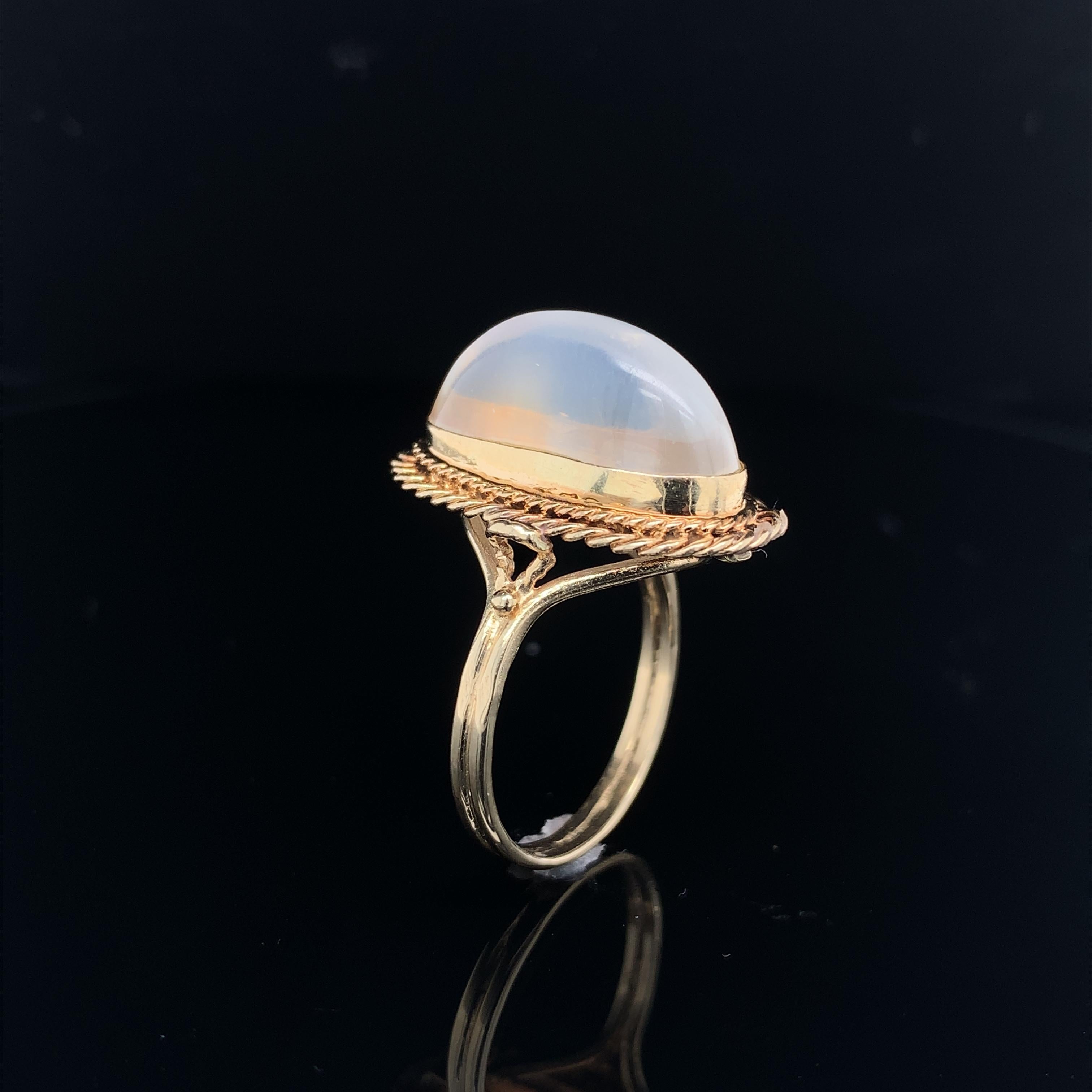 Oval Cut 14K Yellow Gold High Dome Moonstone Ring Hand Wrought For Sale