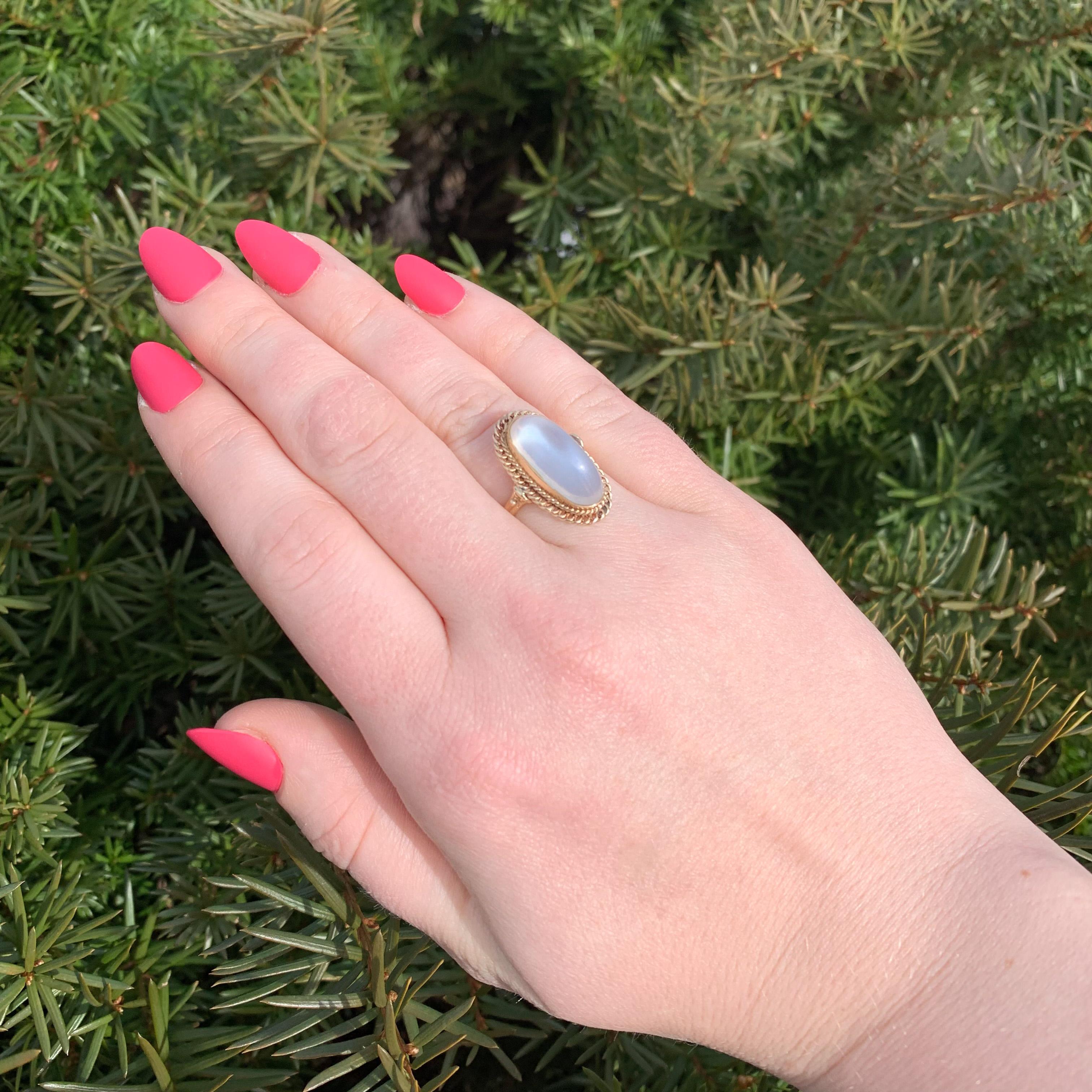 14K Yellow Gold High Dome Moonstone Ring Hand Wrought For Sale 1