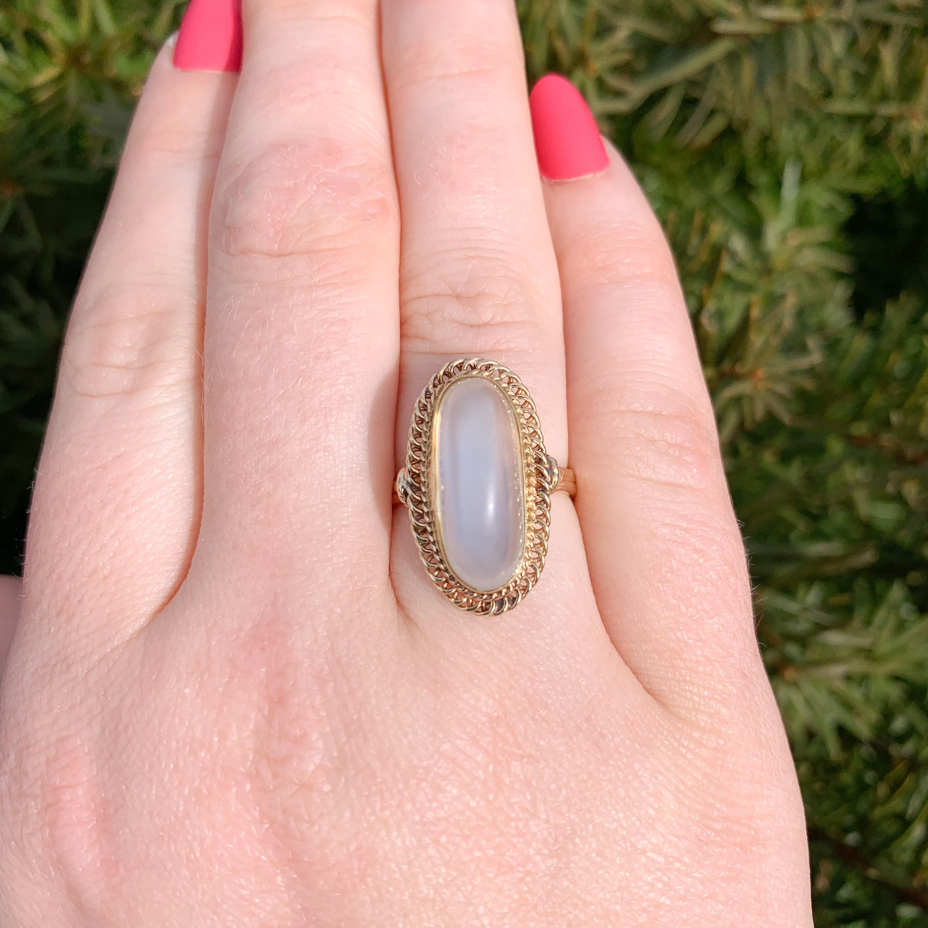 14K Yellow Gold High Dome Moonstone Ring Hand Wrought For Sale 2