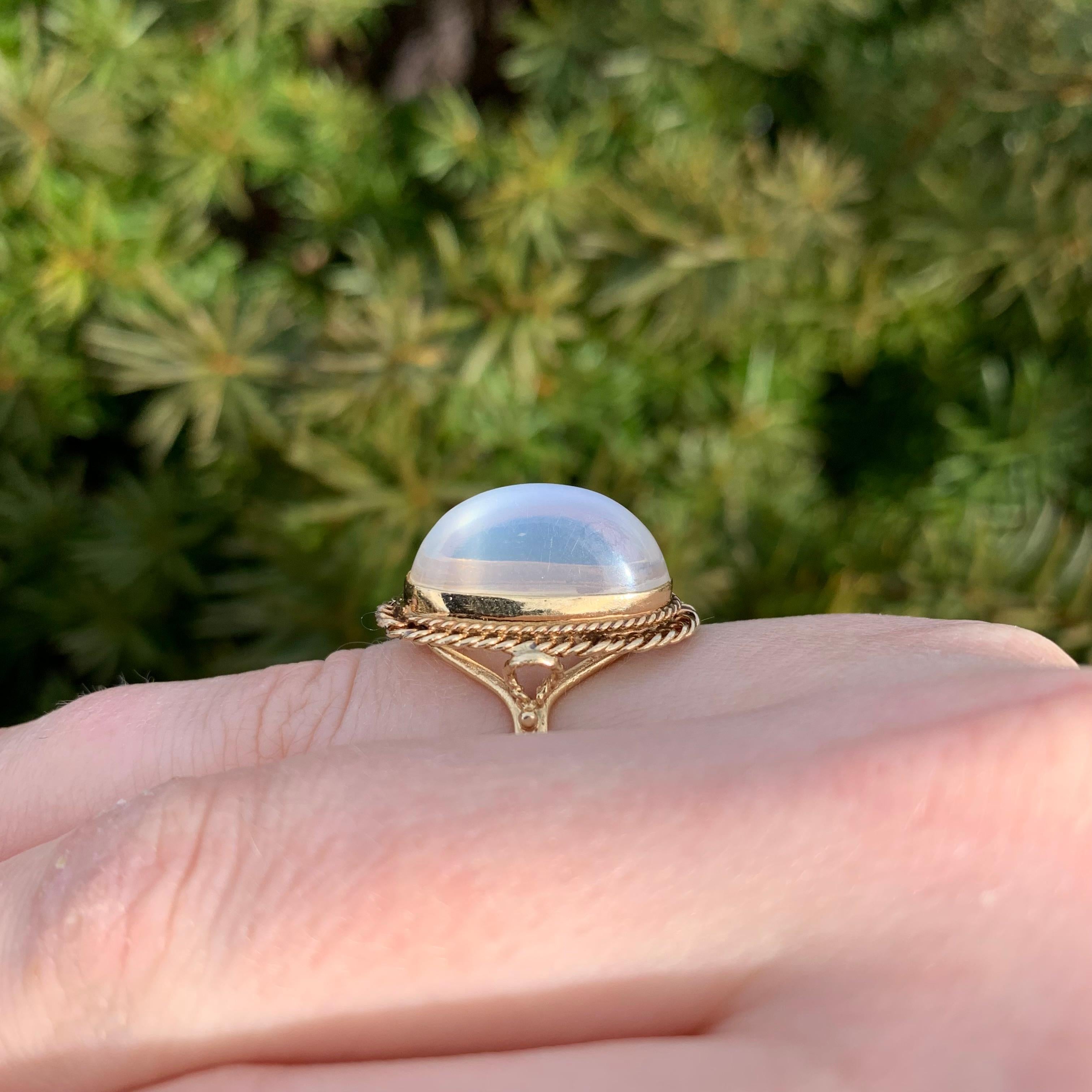 14K Yellow Gold High Dome Moonstone Ring Hand Wrought For Sale 3