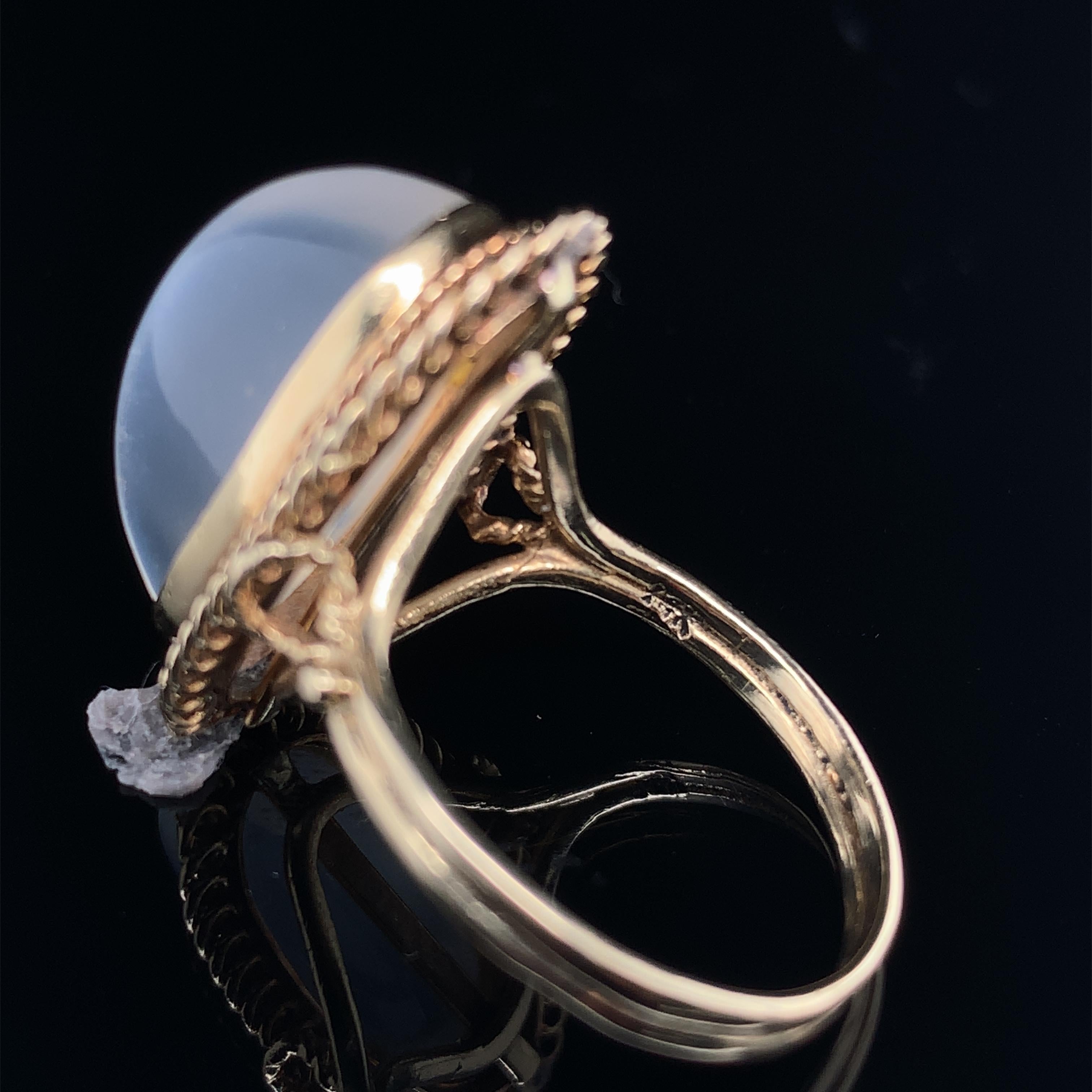 14K Yellow Gold High Dome Moonstone Ring Hand Wrought For Sale 4