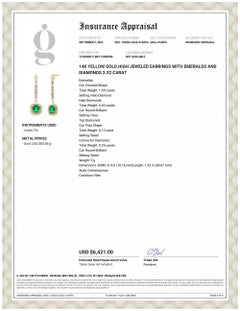 14K Yellow Gold High Jeweled Earrings with Emeralds and Diamonds 2.32 Carat