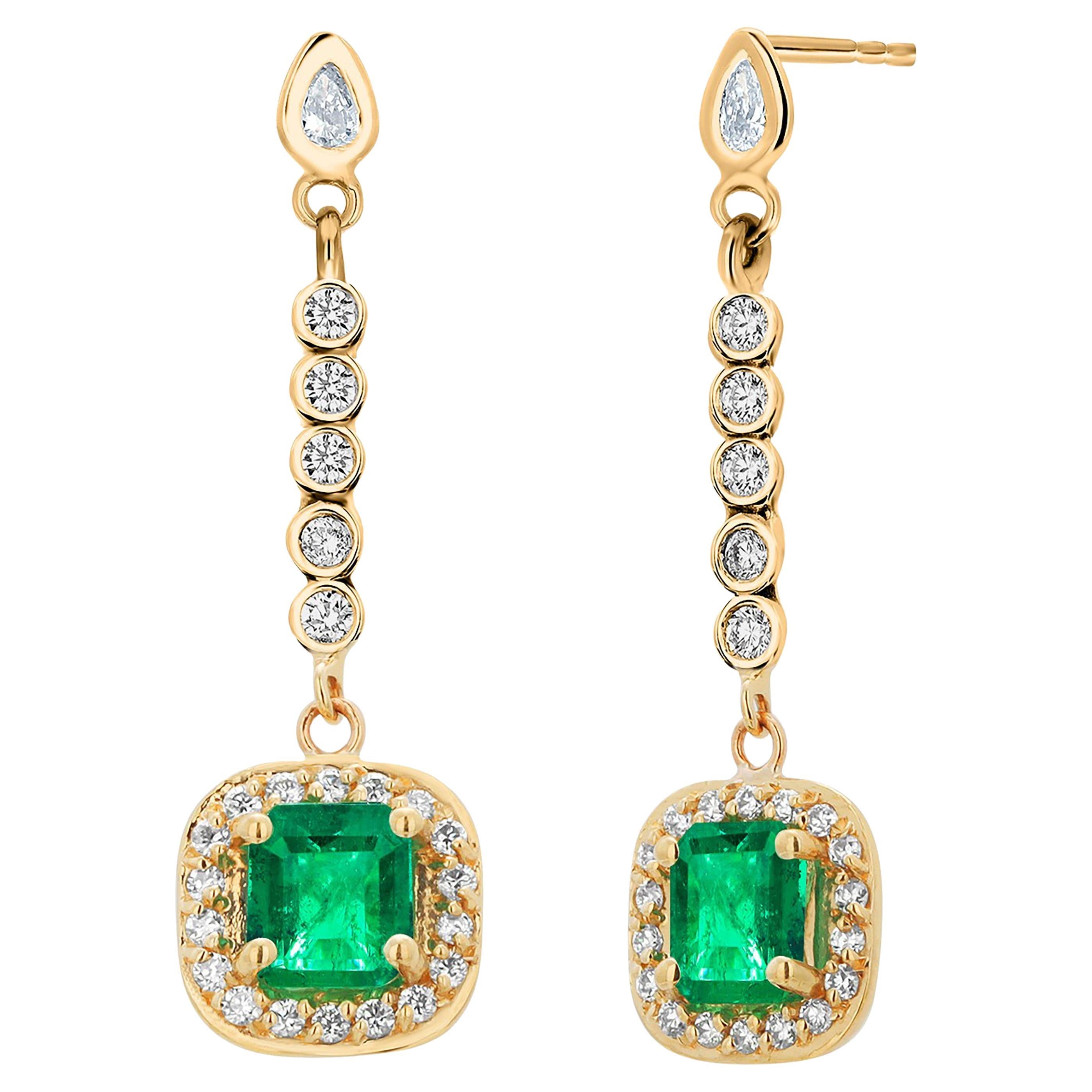 14K Yellow Gold High Jeweled Earrings with Emeralds and Diamonds 2.32 Carat
