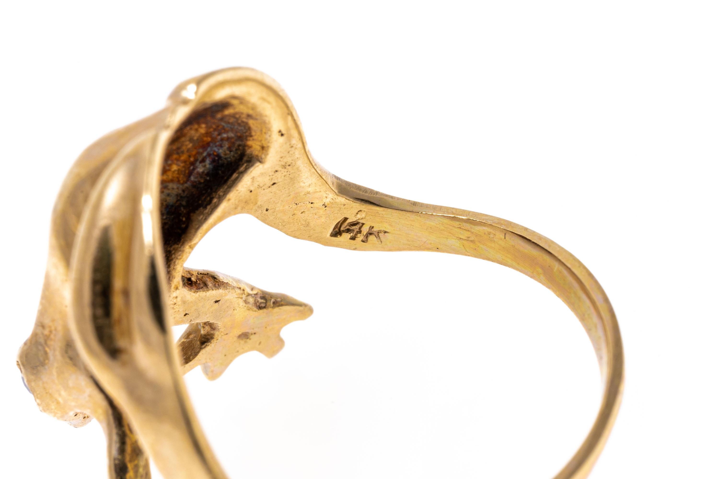 Round Cut 14k Yellow Gold High Polished Frog Form Ring For Sale