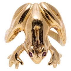 Bague en or jaune 14k à forme de grenouille hautement polie