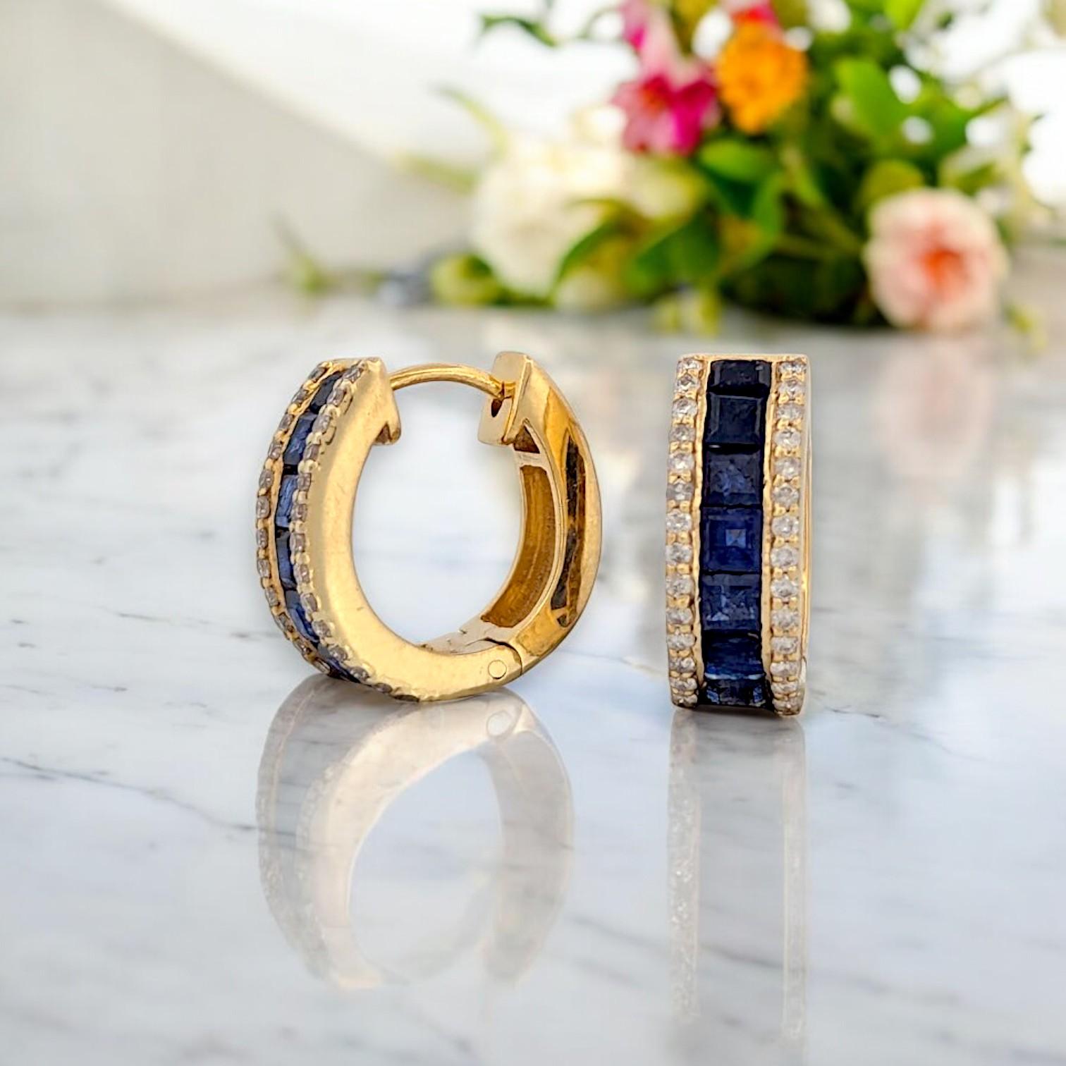 Artisan Blair  14K Yellow Gold Hinge Hoop Earrings Natural Round Diamonds For Sale