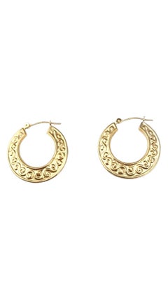 14K Yellow Gold Hinged Scrolling Hoop Earrings #21702